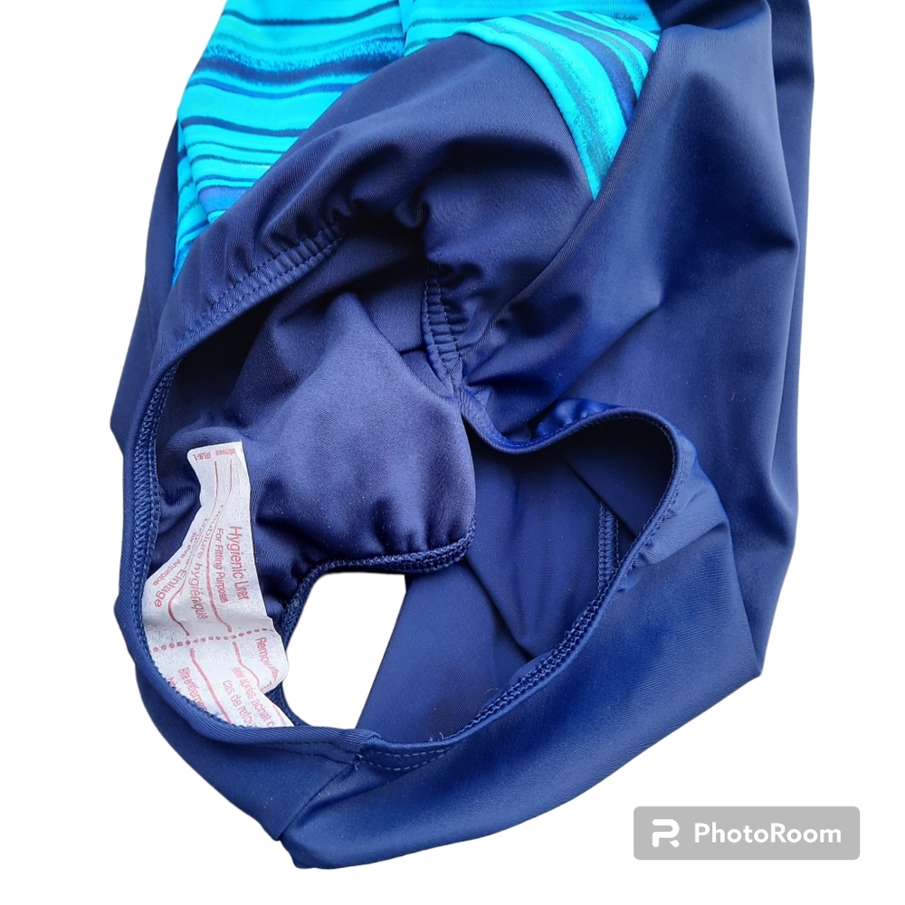 Lands' End Swim Slimming Asymmetric Stripe Padded Bra Top Wireless One Piece 12P - Picture 10 of 11